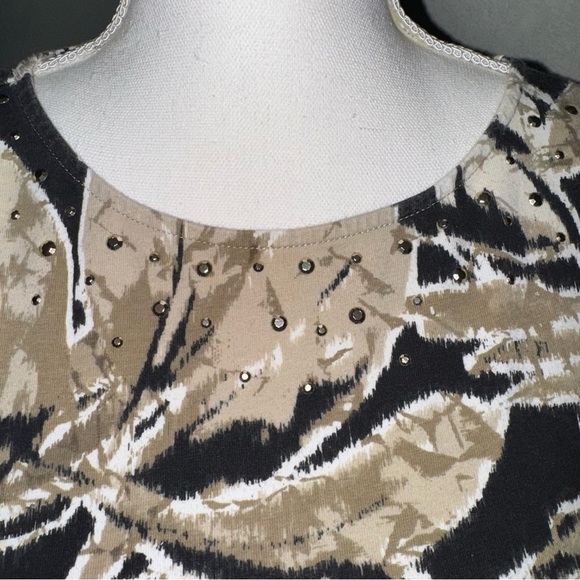 *3 for $15* BonWorth Womens Petite S Short Sleeve Brown & Black Top Blouse Metal - Picture 3 of 9
